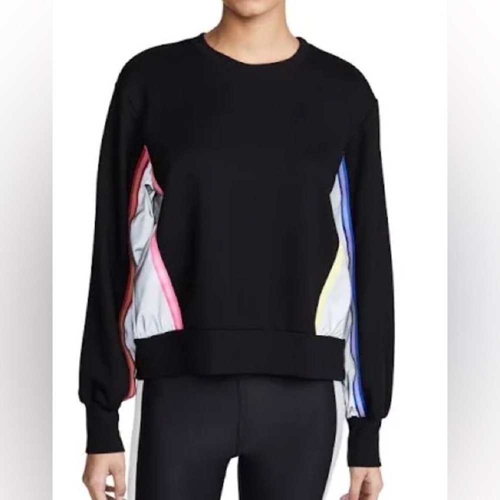 Terez Women’s NWT Colorblock Black Sweatshirt with Reflective Trim Size Small